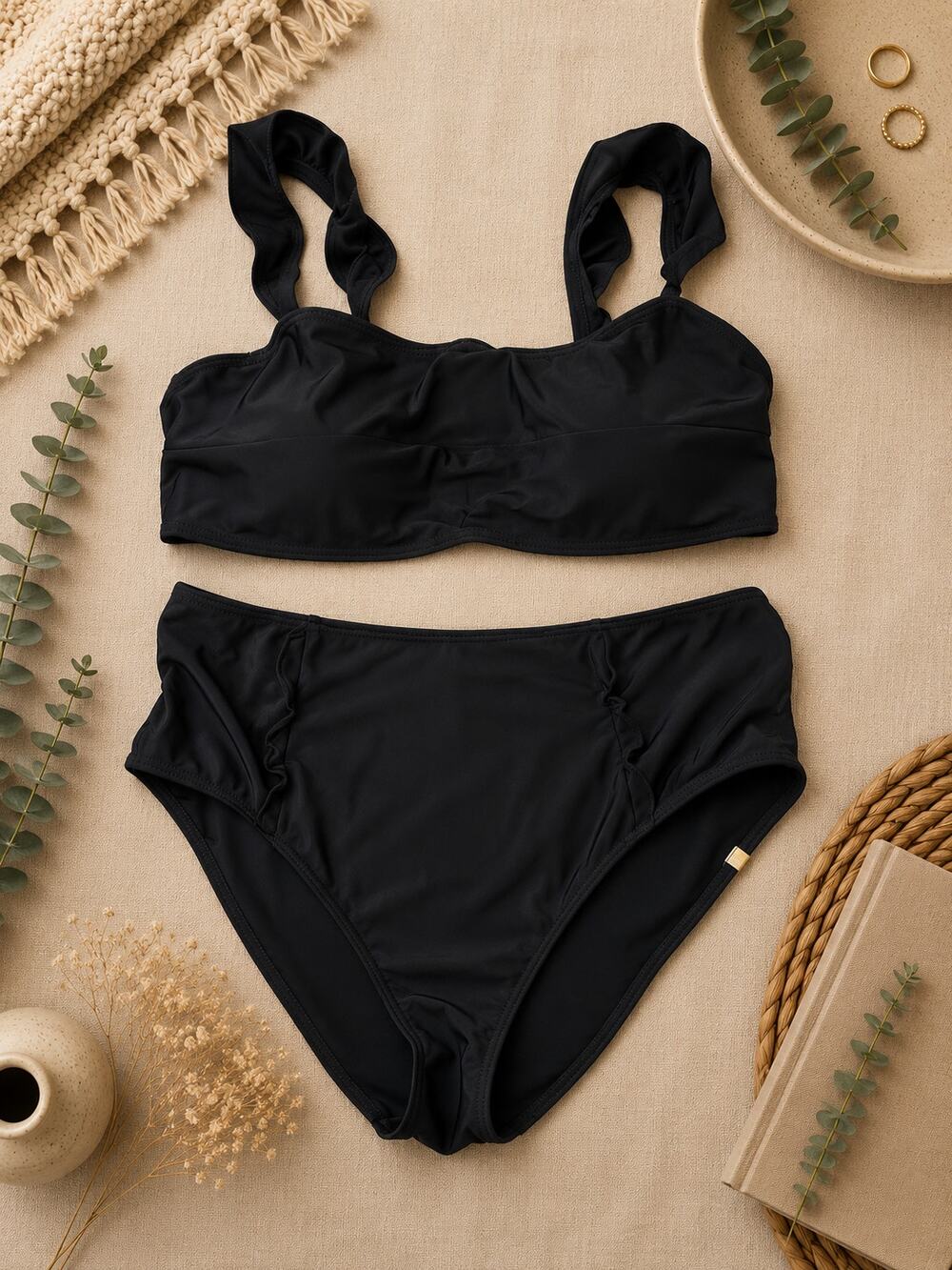 Summersalt Black Ruffle Bikini Set High Waist Two Piece Swimsuit Coastal Size 12